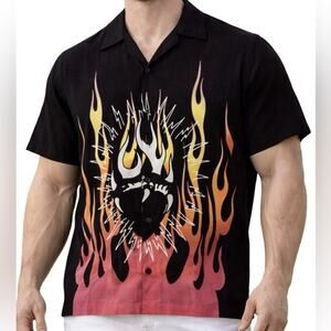 Ed Hardy XXL Flame Graphic Button Up Shirt Black Tattoo Streetwear NWT